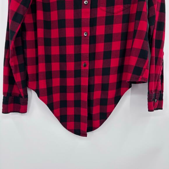 Madewell Flannel Tie-Front Shirt Cranberry Buffalo Check Button Down Womens M - Picture 5 of 11